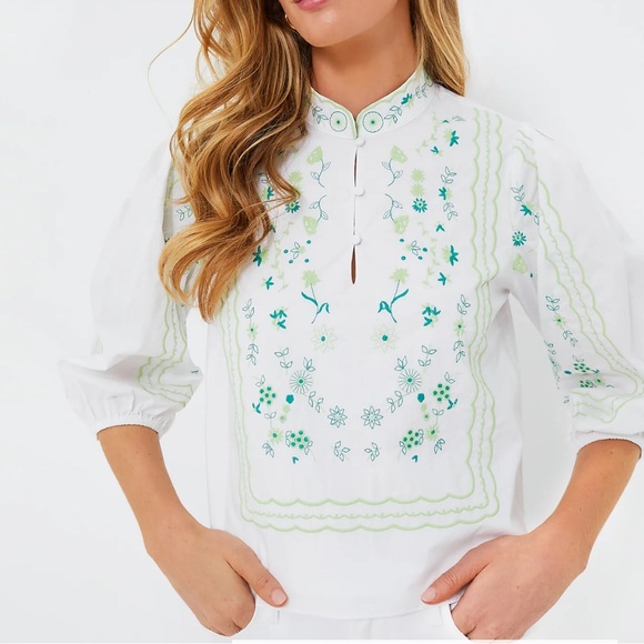Tuckernuck Tops - HYACINTH HOUSE Green Embroidery Erin Blouse